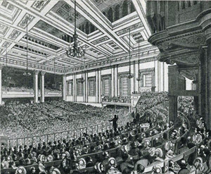 A meeting of the Anti-Corn Law League in Exeter Hall in 1846